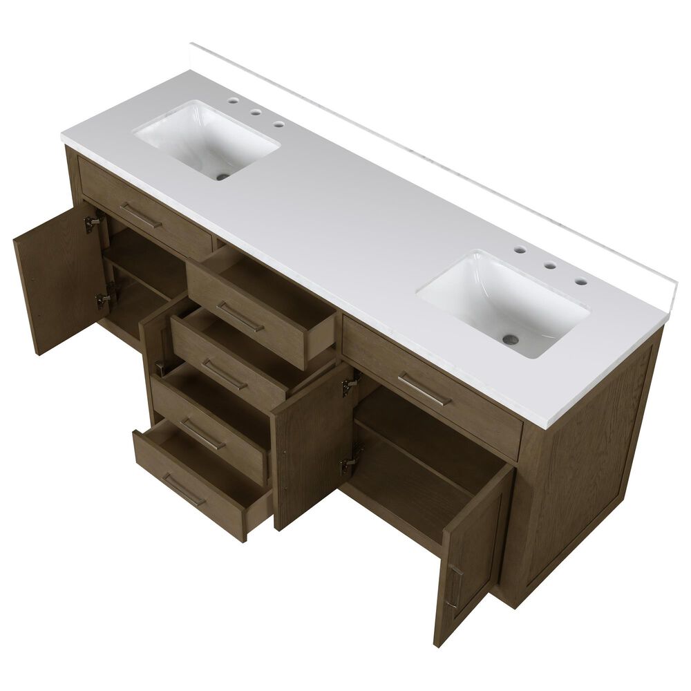 Lexora Home Abbey 72&quot; Double Bathroom Vanity in Grey Oak with 2 cm White Quartz Top and Rectangular Sinks, , large
