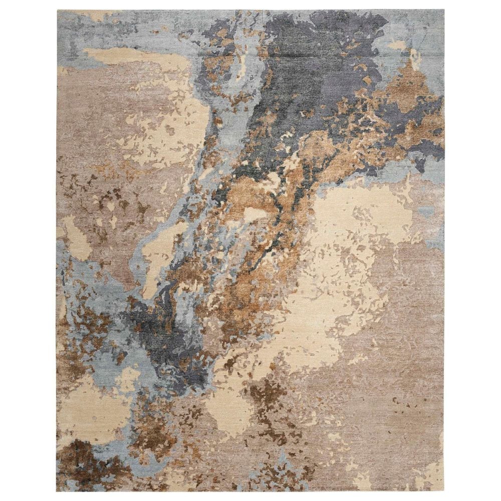 Nourison Silk Shadows 9"9" x 13"9" Beige and Blue Area Rug, , large