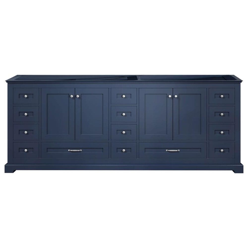 Lexora Home Dukes 84&quot; Double Bathroom Vanity in Navy Blue with 2 cm White Cultured Marble Top and Rectangular Sinks, , large