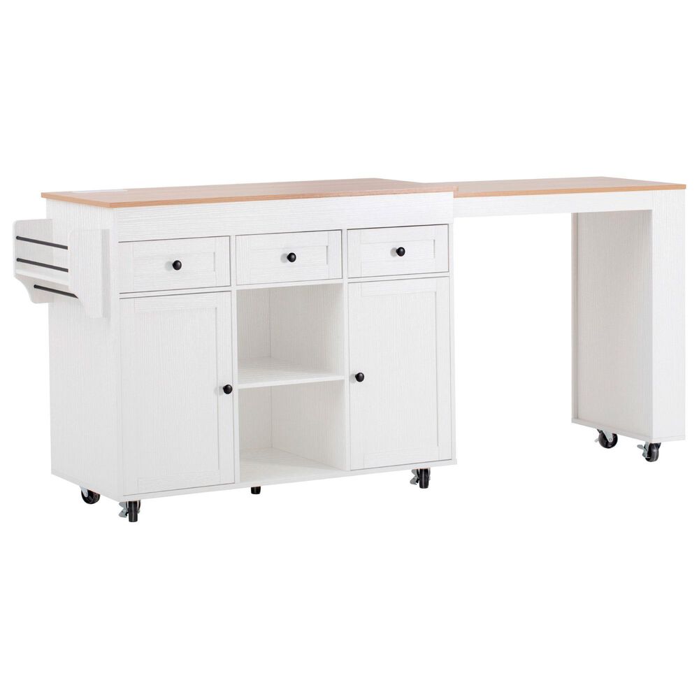 HOMLUX 86" Kitchen Island with Extendable Dining Table in White, , large