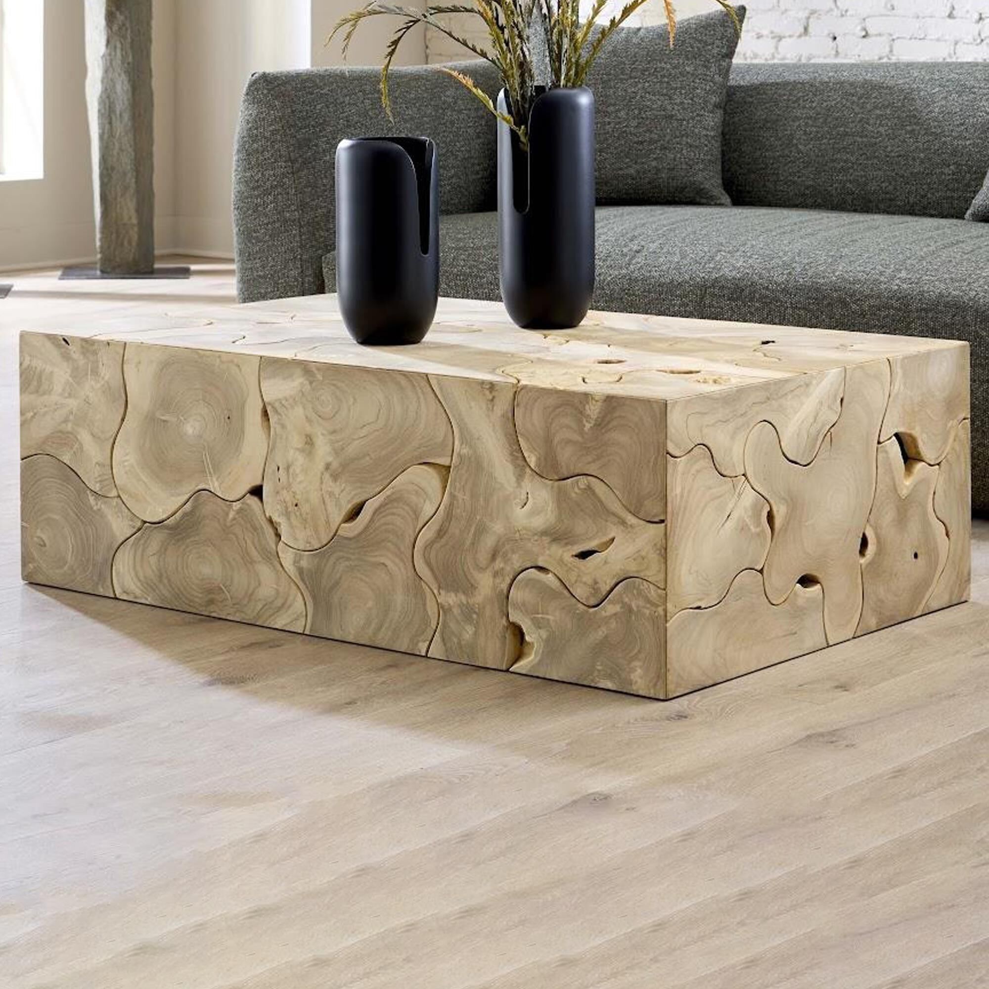 TimberHaus Teak Slice Rectangle Coffee Table in Bleached Teak