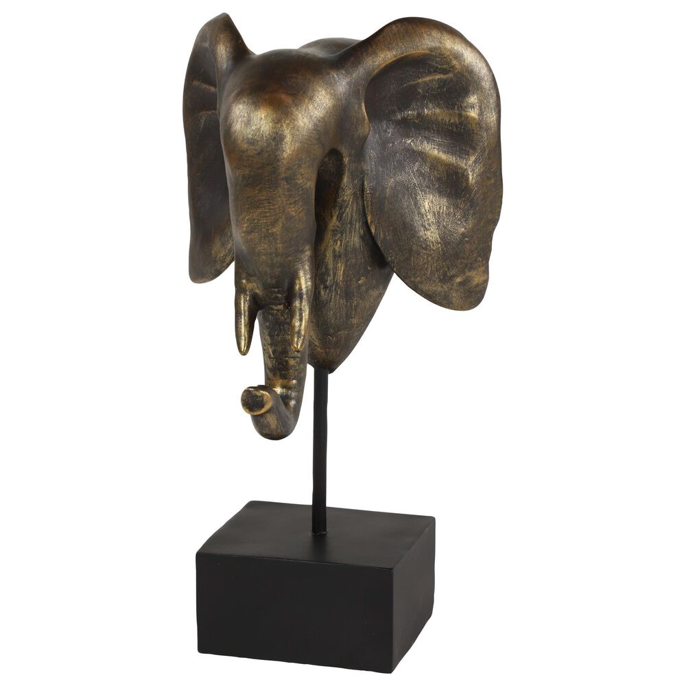 Maple and Jade 14" Resin Elephant Bust Sculpture in Bronze and Black, , large
