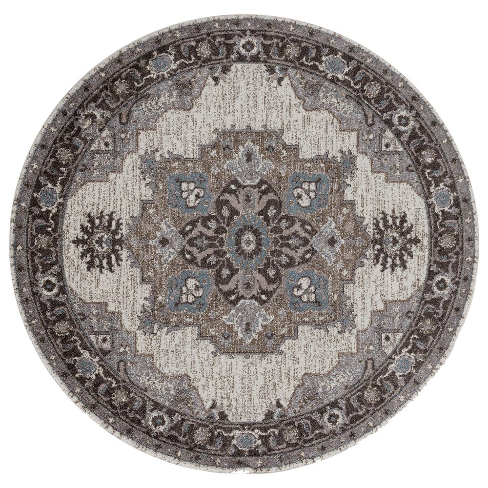 Amer Rugs Alexandria 6"7" Round Ivory and Stone Gray Area Rug, , large