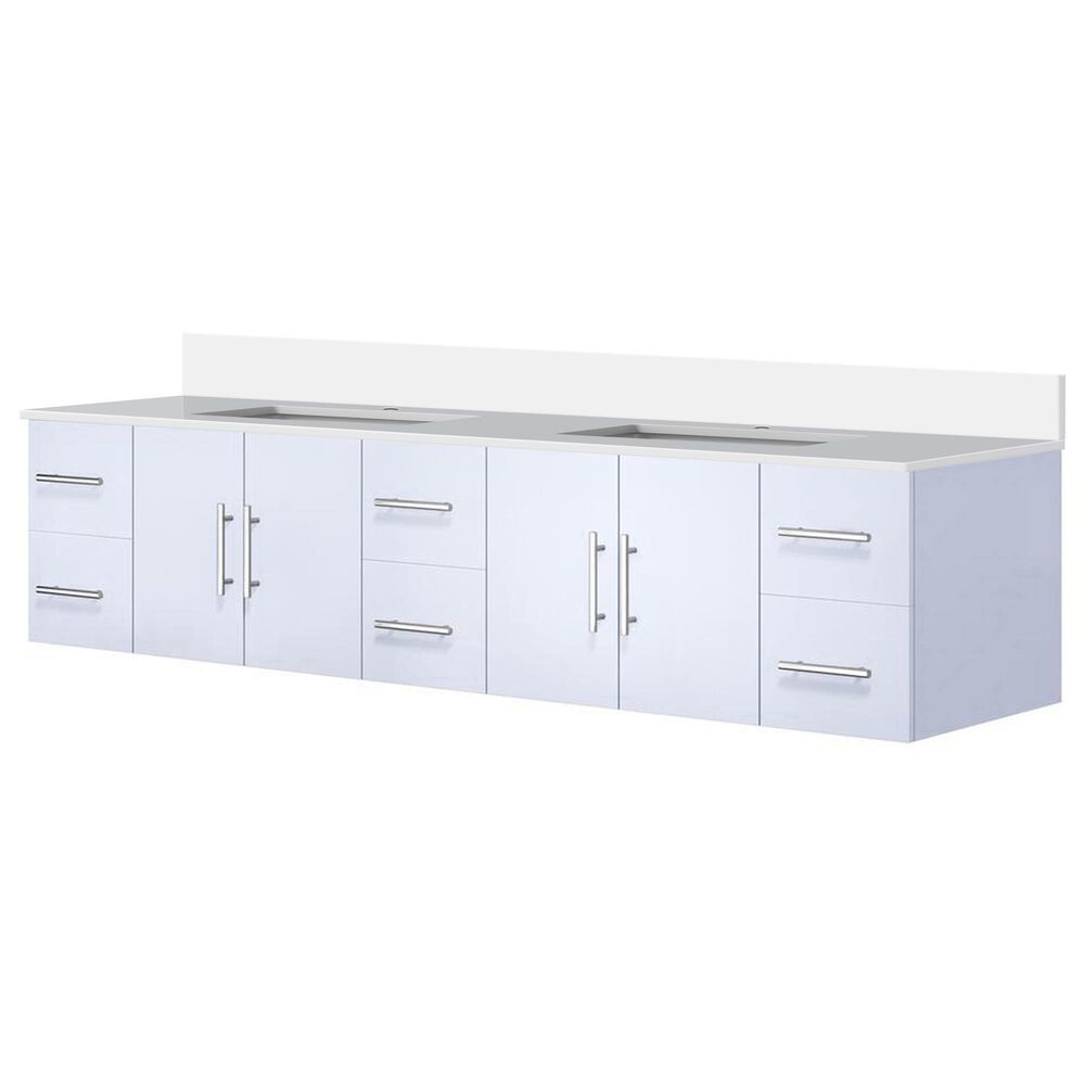Lexora Home Geneva 84" Double Bathroom Vanity in Glossy White with 2 cm White Quartz Top and Rectangular Sinks, , large
