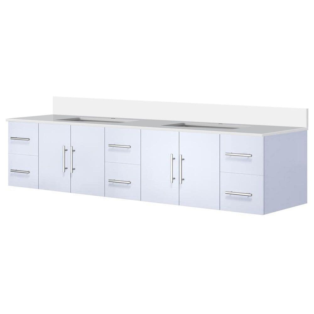 Lexora Home Geneva 84" Double Bathroom Vanity in Glossy White with 2 cm White Quartz Top and Rectangular Sinks, , large