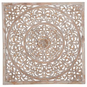 Maple and Jade 36" Square Flowers Wall Decor in White and Brown, , large