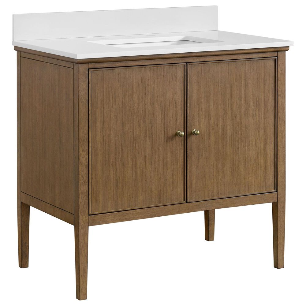 37B Heston 36" Single Bathroom Vanity in Kona with White Composite Stone Top and Backsplash, , large