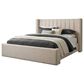 Urban Home King Contemporary Upholstered Platform Wingback Bed in Cream, , large