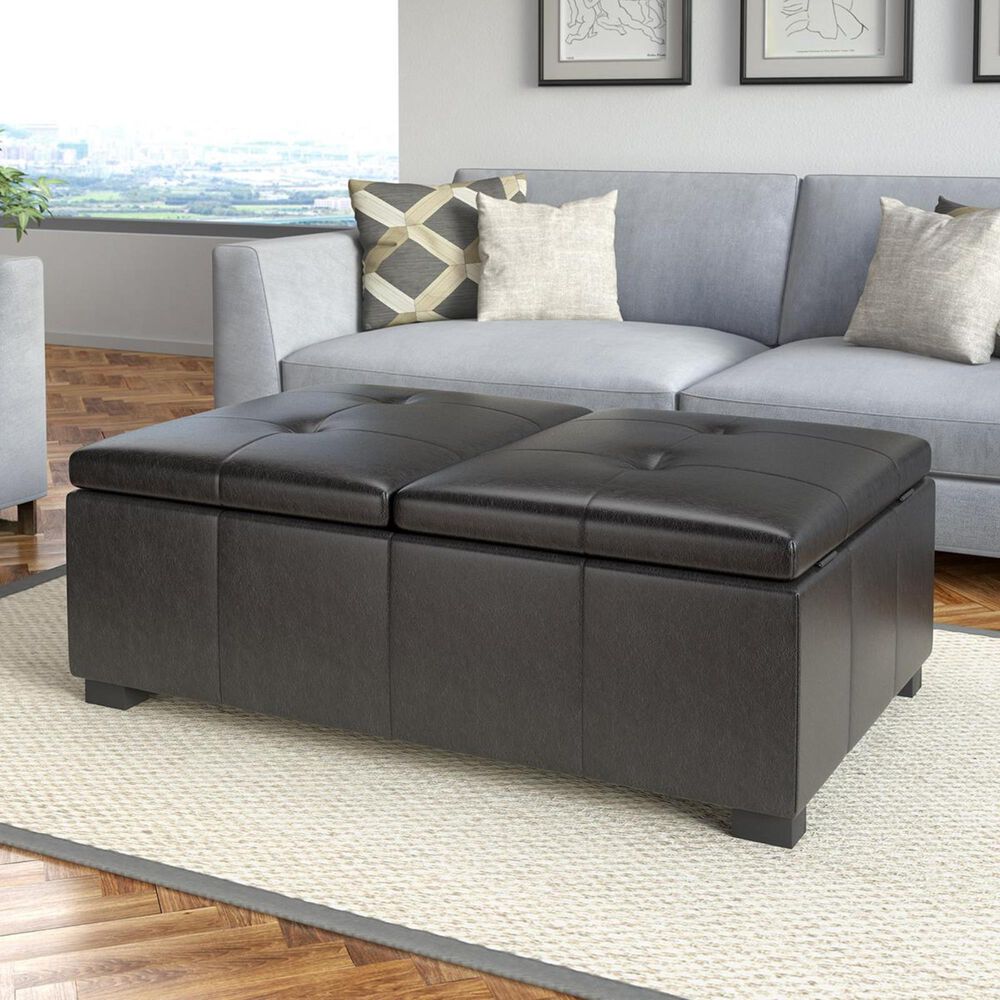 CorLiving Antonio Double Storage Ottoman in Black, , large