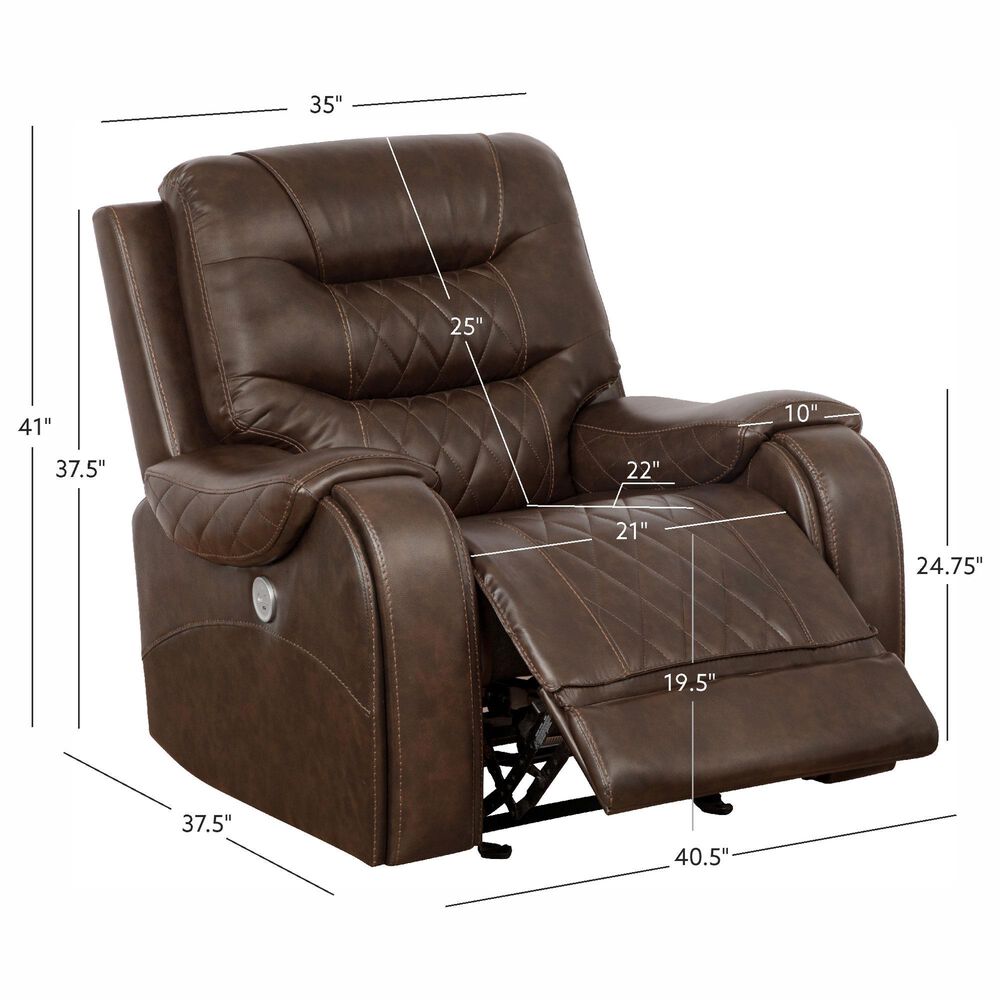 Linon Home Decor Barrett Power Glider Recliner in Rich Brown, , large