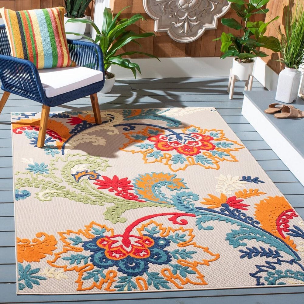 Safavieh Cabana CBN305A 9&#39; x 12&#39; Ivory and Blue Indoor/Outdoor Area Performance Rug, , large