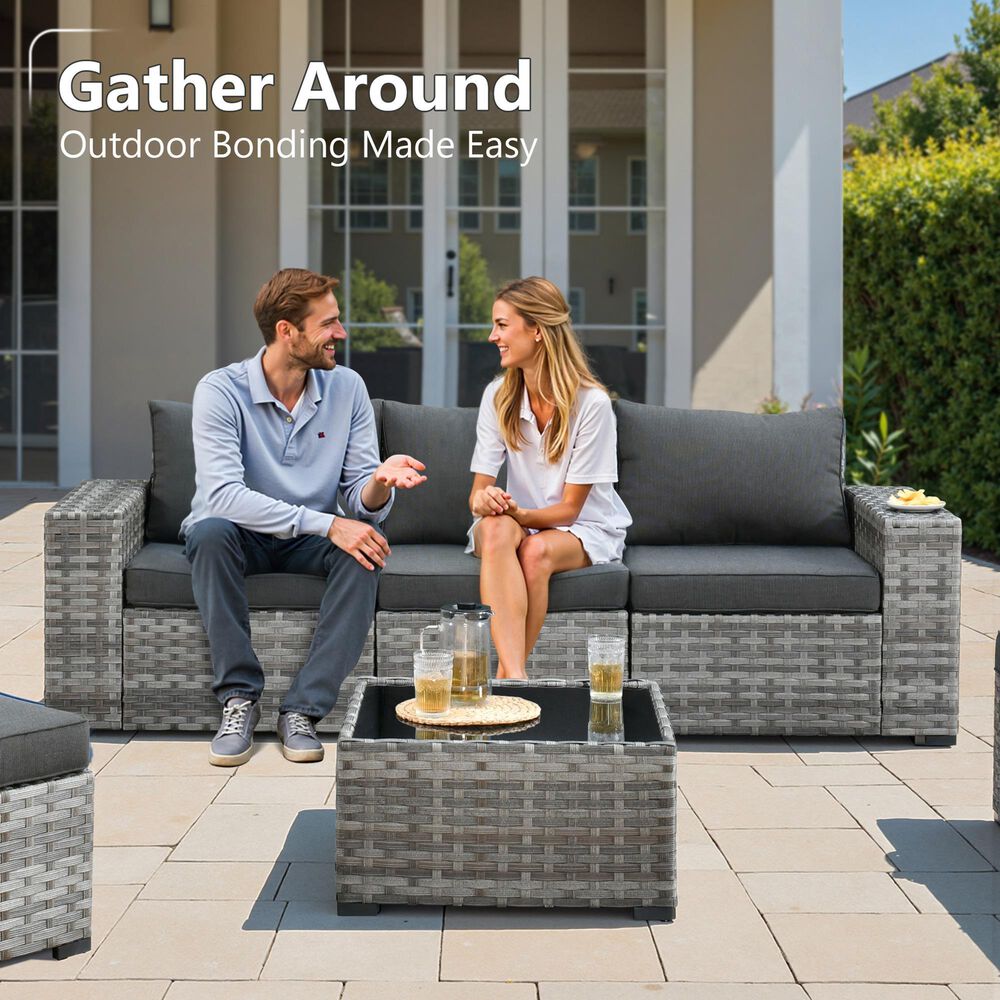 HOMLUX 9-Piece Wicker Sectional Patio Furniture Set in Black, , large