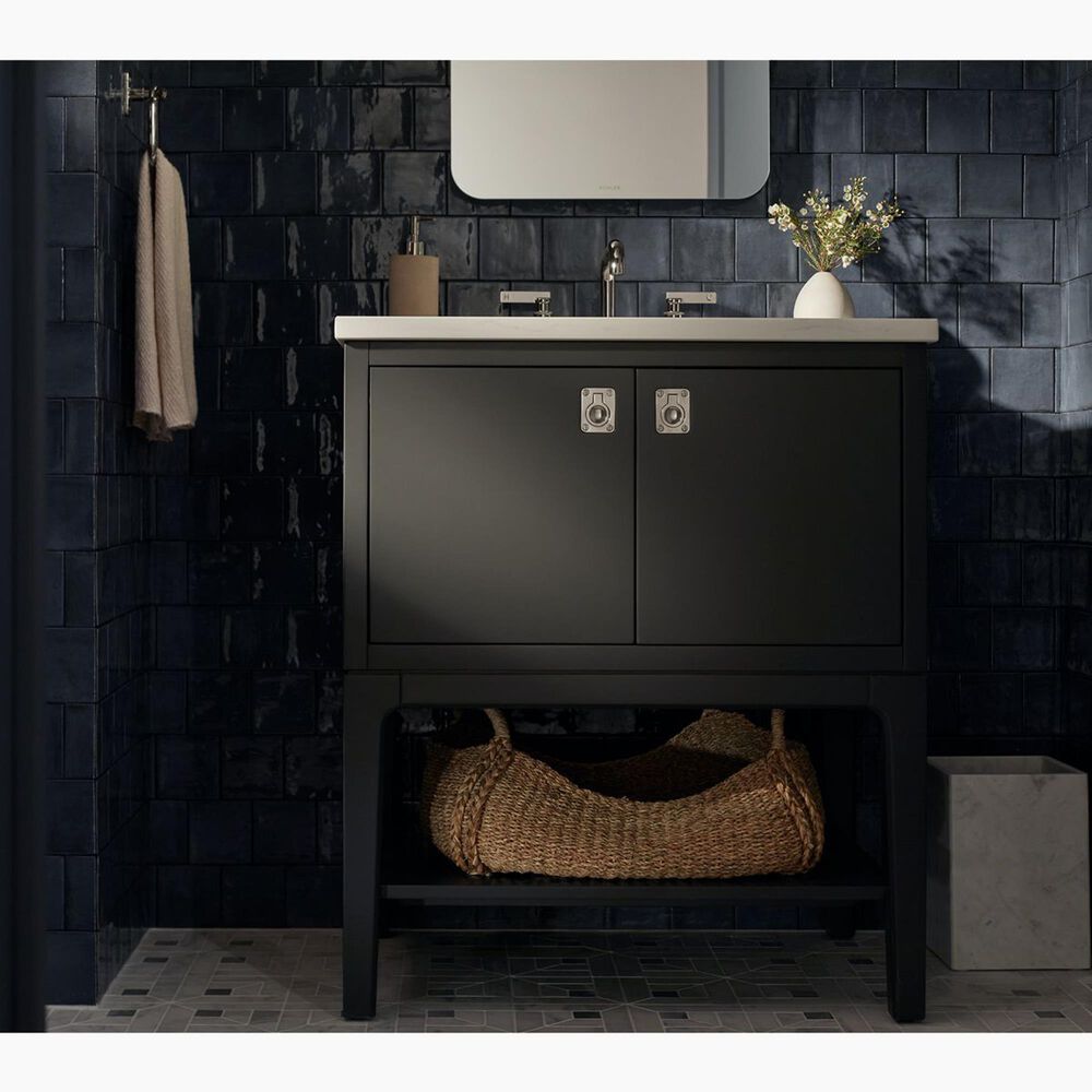 Kohler Seagrove 30" Single Bathroom Vanity in Ferrous Grey with 3 cm White Quartz Top and Rectangular Sink, , large