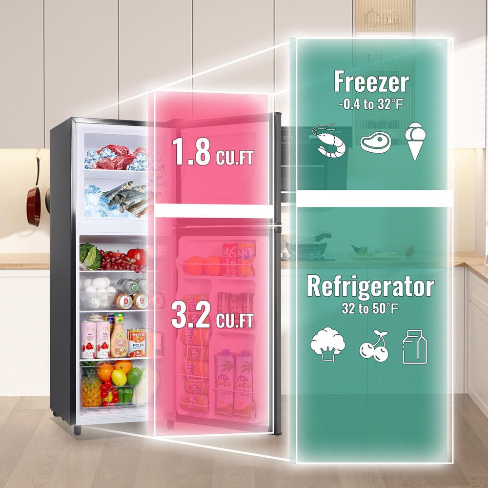 HOMLUX 5 Cu. Ft. Mini Upright Refrigerator with 1.8 Cu. Ft. Top Freezer in Gray, , large