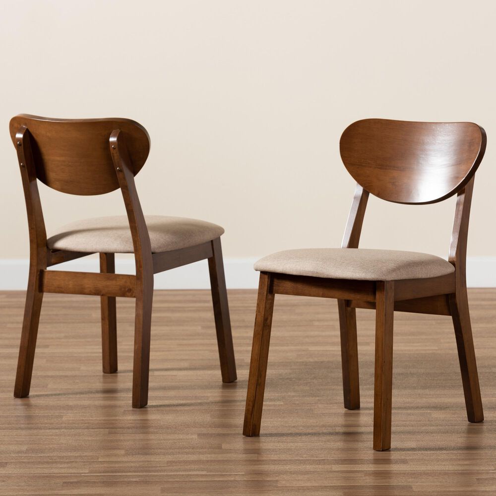 Baxton Studio Damara Side Chair with Sand Cushion in Walnut Brown (Set of 2), , large