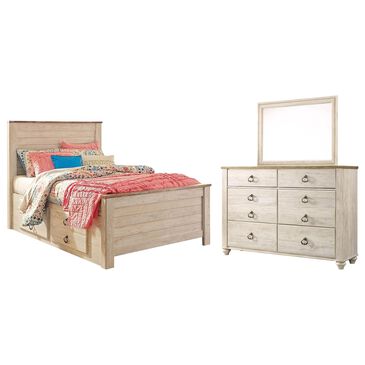 Signature Design by Ashley Willowton 3 Piece Full Storage Bed Set in Whitewash, , large