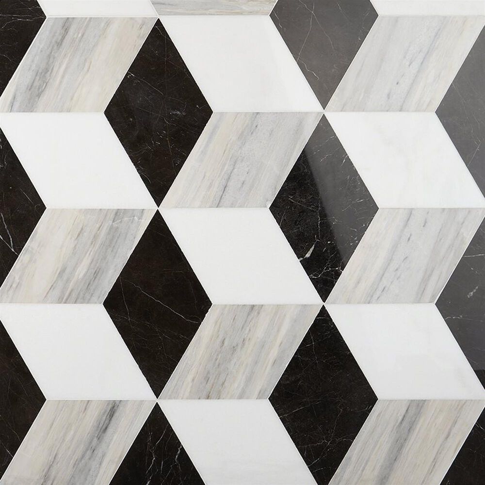 Soho Studio Pari Sabbia Thassos and Brown 8" x 9.21" Marble Mosaic Sheet, , large