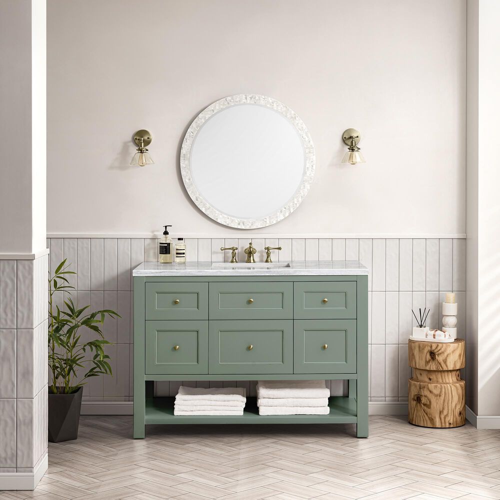 James Martin Vanities Breckenridge 48&quot; Single Bathroom Vanity in Bright White with 3 cm Arctic Fall Solid Surface Top and Rectangular Sink, , large