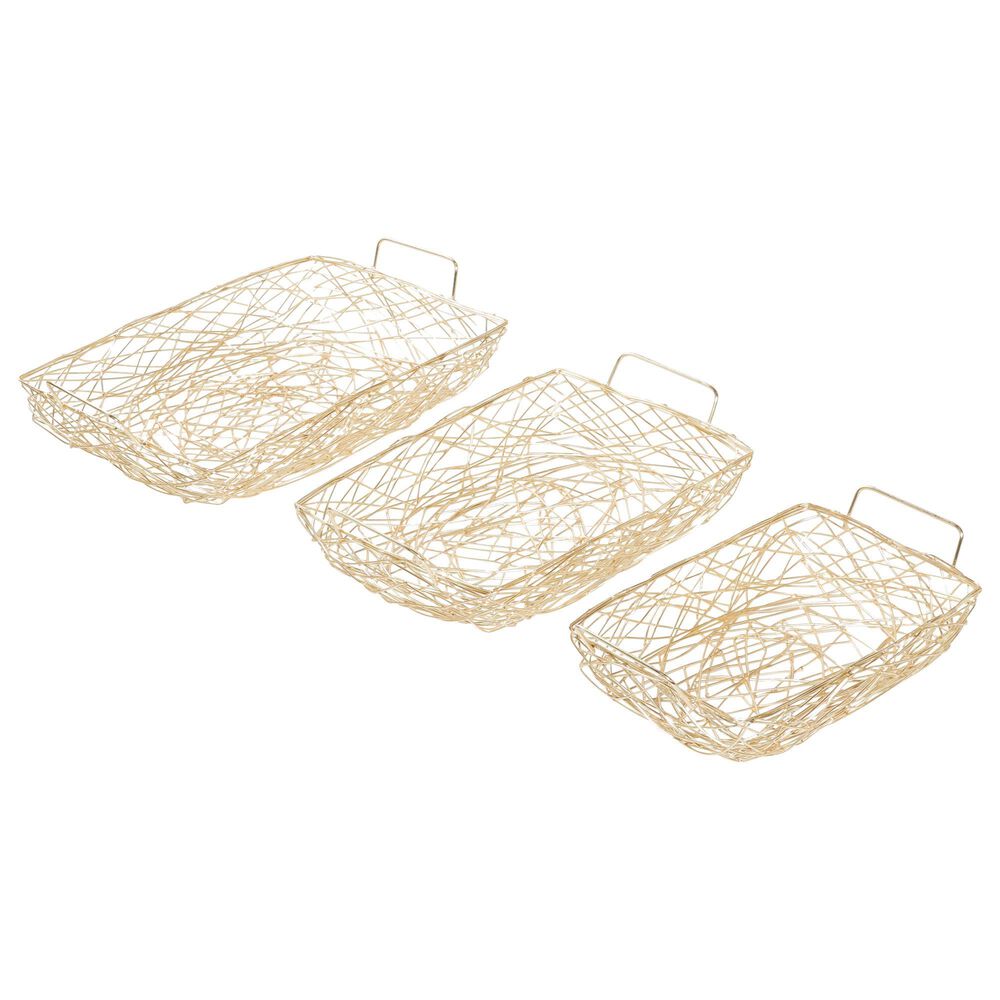 Maple and Jade Contemporary Metal Tray in Gold (Set of 3), , large