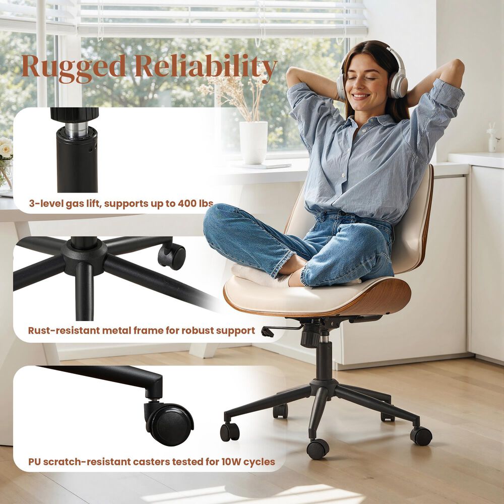 HOMLUX Ergonomic Swivel Office Chair with Button-Tufted Cushion in White, , large