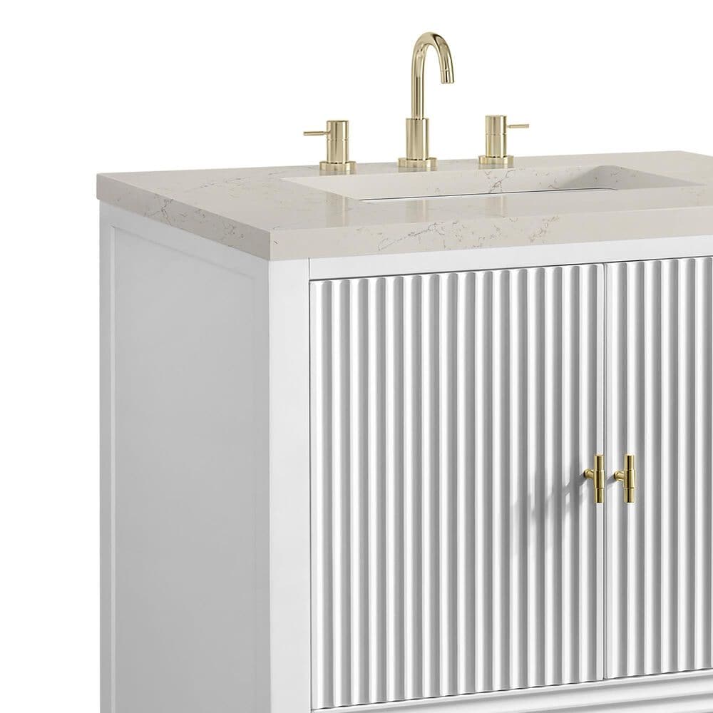 James Martin Myrrin 30" Single Bathroom Vanity in Bright White with 3 cm Charcoal Soapstone Silestone Top and Rectangular Sink, , large