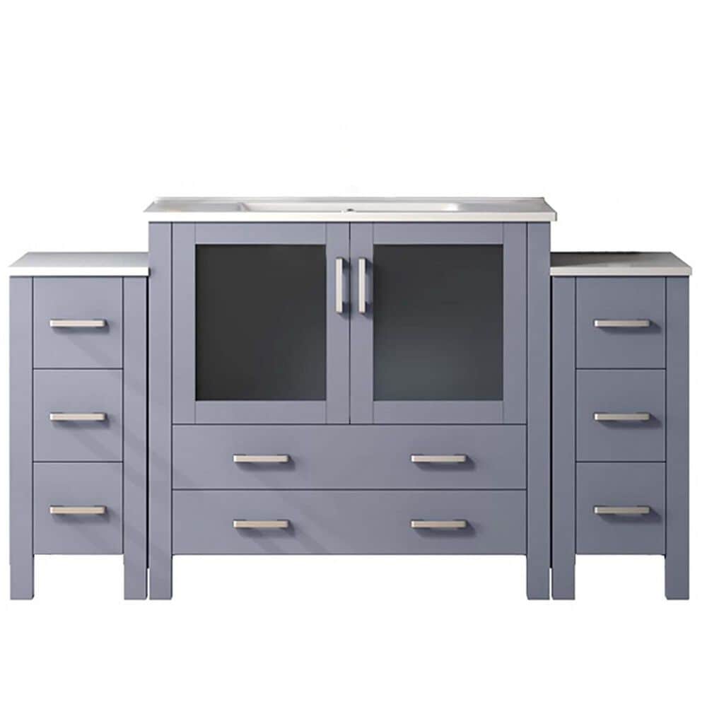 Lexora Home Volez 60" Single Bathroom Vanity in Dark Grey with White Ceramic Top and Rectangular Sink, , large