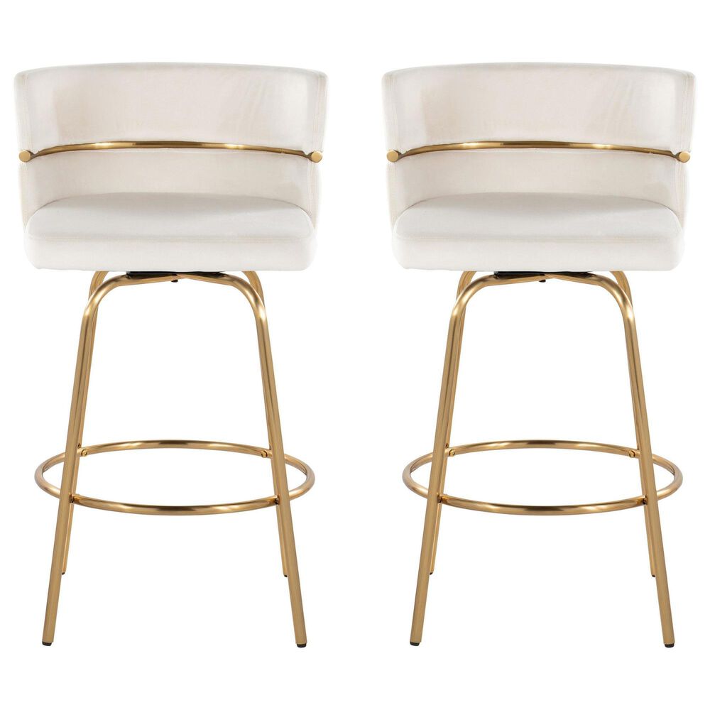 LumiSource Cinch 26" Swivel Counter Stool with Cream Upholstery in Gold (Set of 2), , large