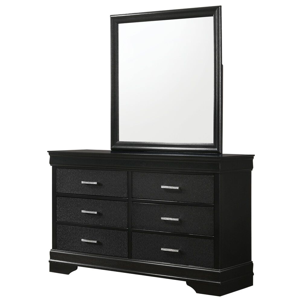 Crown Mark Amalia 6-Drawer Dresser and Mirror in Black, , large
