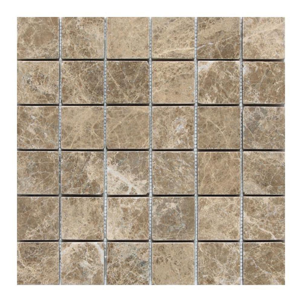 Dal-Tile 2" x 2" Tumbled Mosaic Tile in Emperador Light Classic, , large