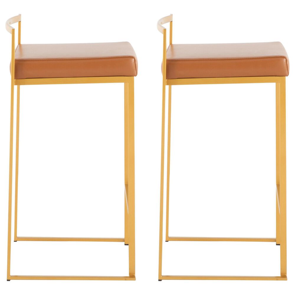 LumiSource Fuji 26" Stacker Counter Stool with Camel Upholstery in Gold (Set of 2), , large