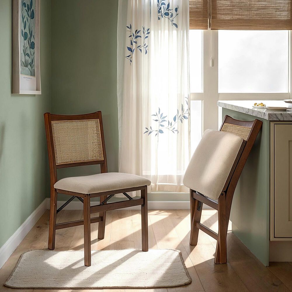 Linon Home Decor Bauer Cane Folding Side Chair in Walnut, , large