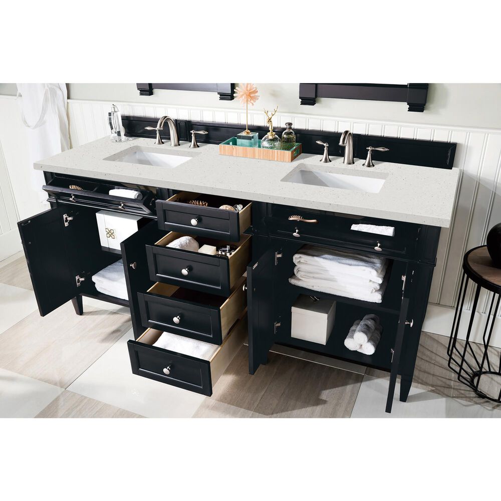 James Martin Vanities Brittany 72&quot; Double Bathroom Vanity in Black Onyx with 3 cm Lime Delight Quartz Top and Rectangular Sinks, , large