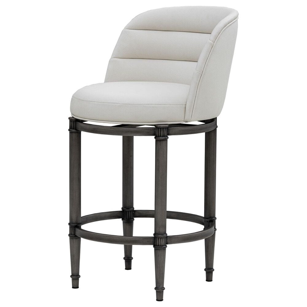 Armen Living Eunice Swivel Counter Height Stool with Ivory Upholstery in Antique Pewter, , large