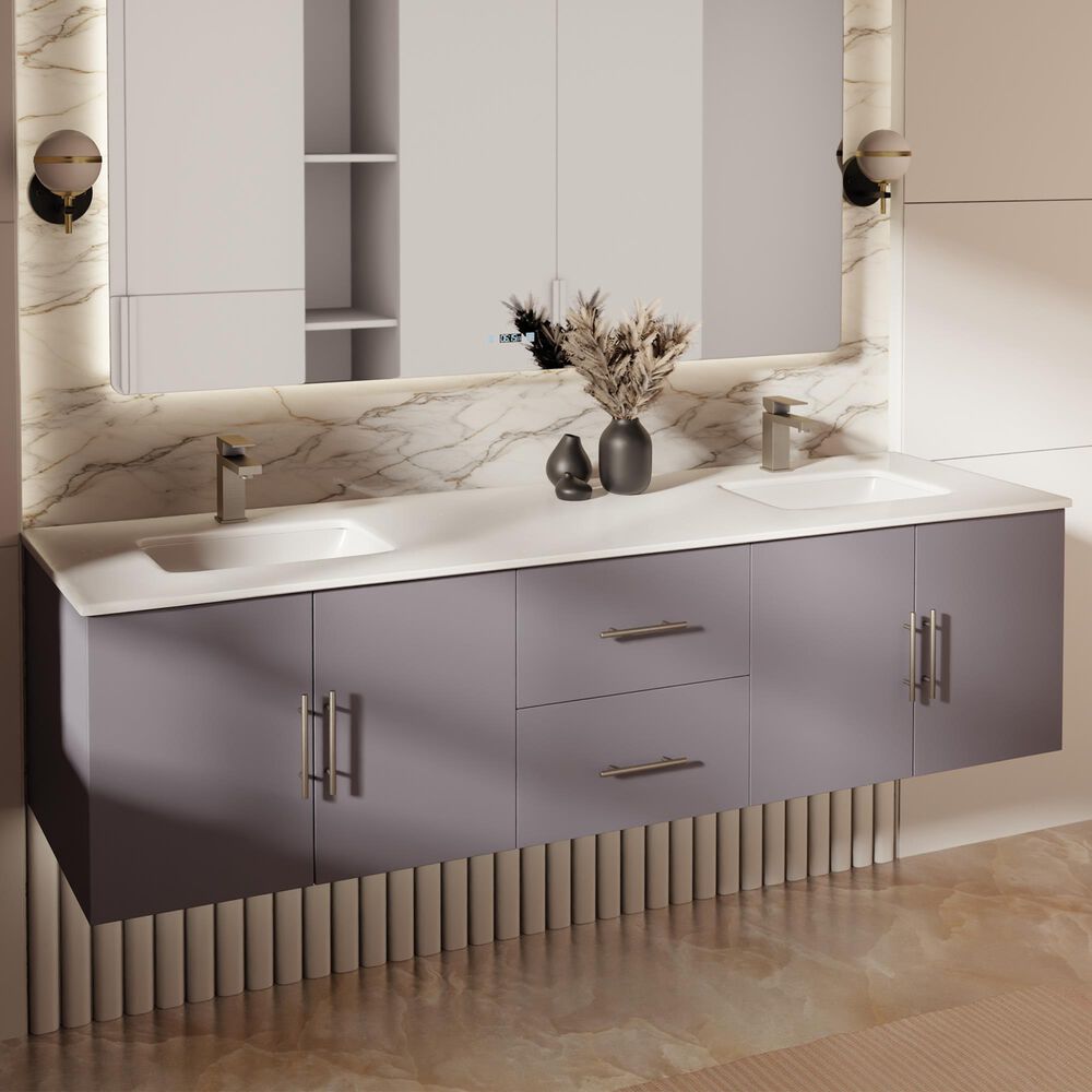 Lexora Home Geneva 72" Double Bathroom Vanity in Dark Grey with 2 cm White Quartz Top and Rectangular Sinks, , large
