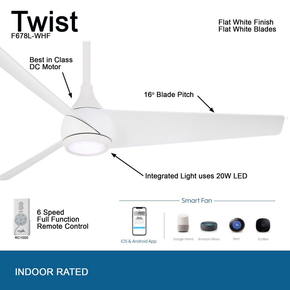 Minka-Aire Twist 52" Ceiling Fan with LED Light in Flat White, , large