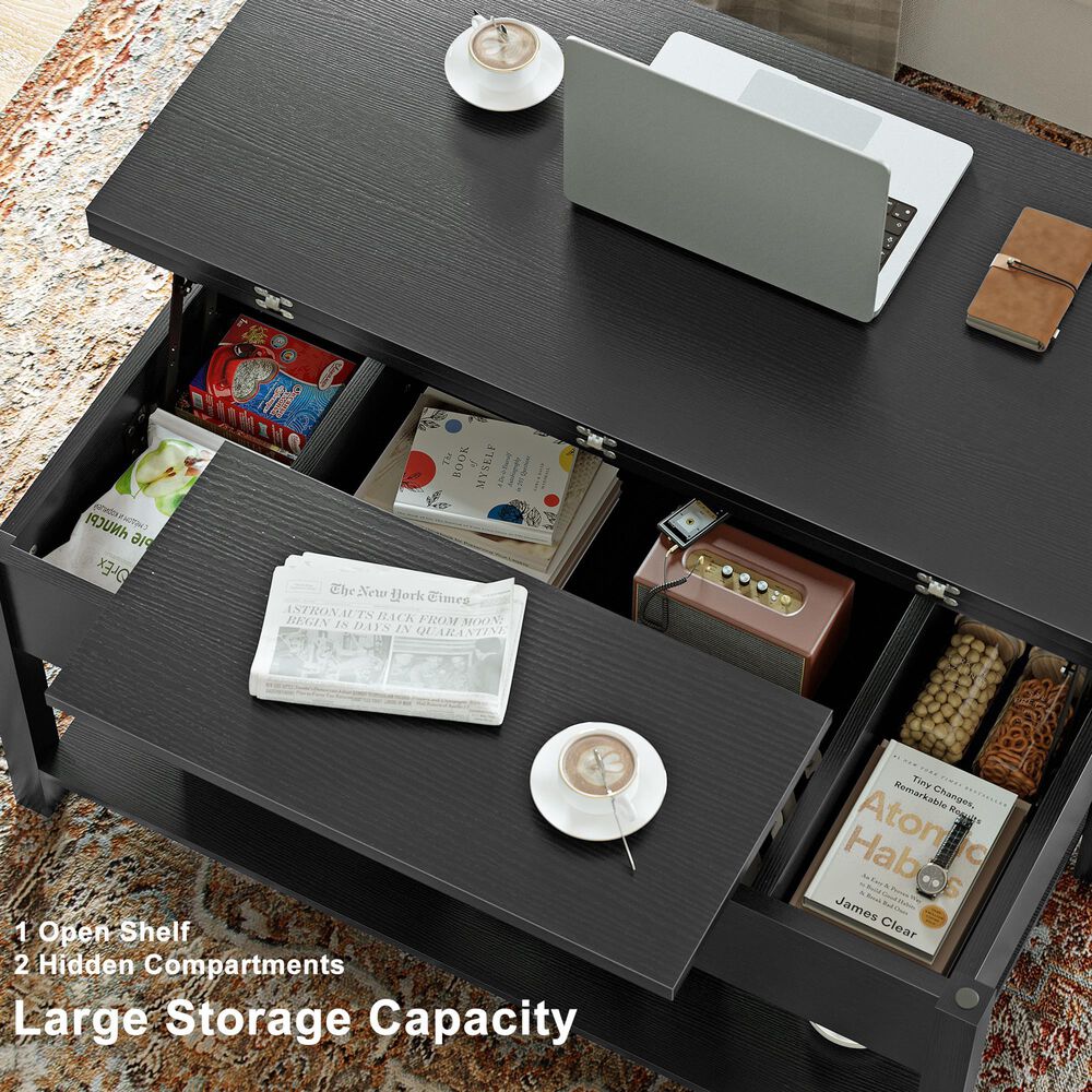HOMLUX Lift Top Coffee Table in Black, , large