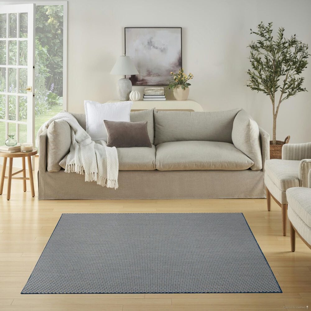 Nourison Courtyard Ivory and Blue 5&#39; Square Indoor/Outdoor Area Rug, , large