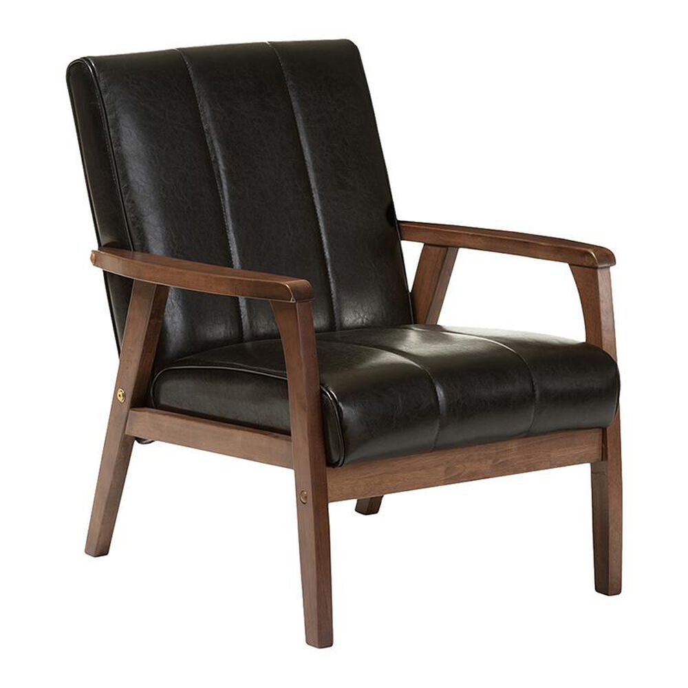 Baxton Studio Nikko Lounge Chair with Cocoa Leg in Black , , large