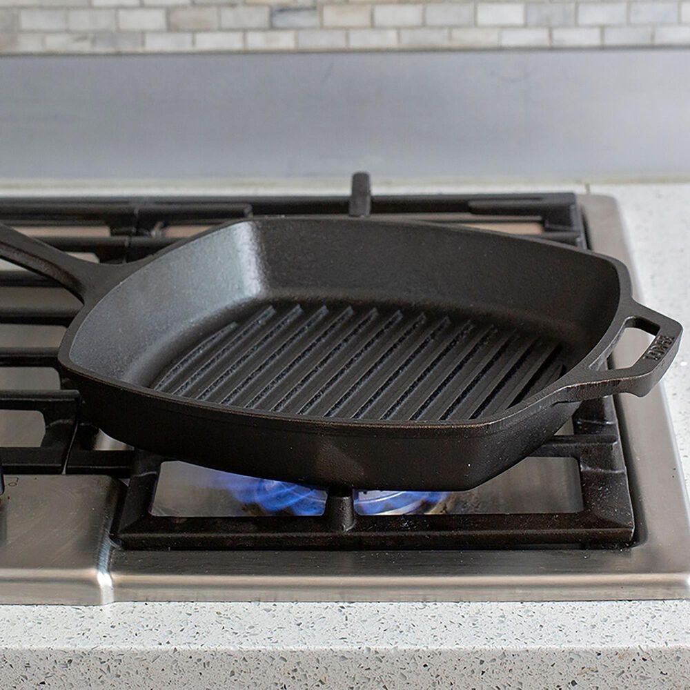 Lodge 10.5&quot; Square Cast Iron Grill Pan in Black, , large
