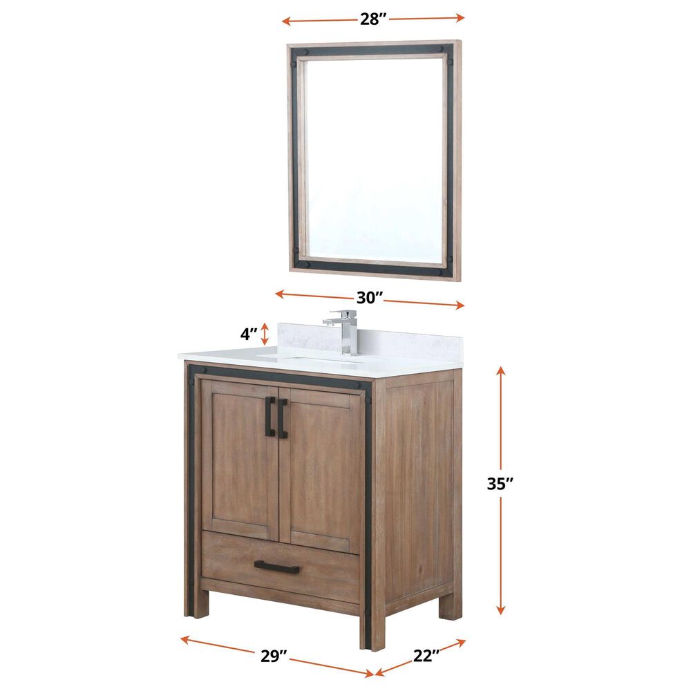 Lexora Home Ziva 30&quot; Single Bathroom Vanity in Rustic Barnwood with 2 cm White Cultured Marble Top and Rectangular Sink, , large