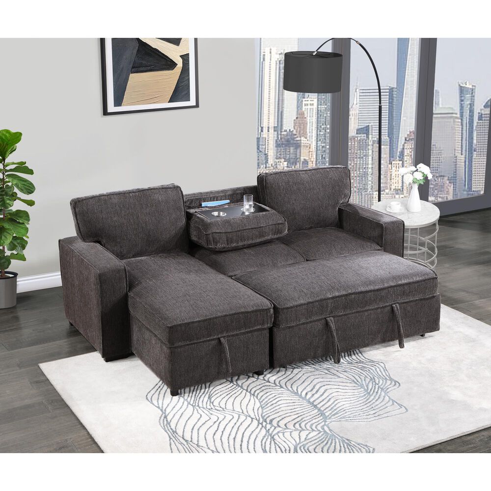 Modern Market Stationary Sleeper Sofa Chaise in Dark Grey, , large