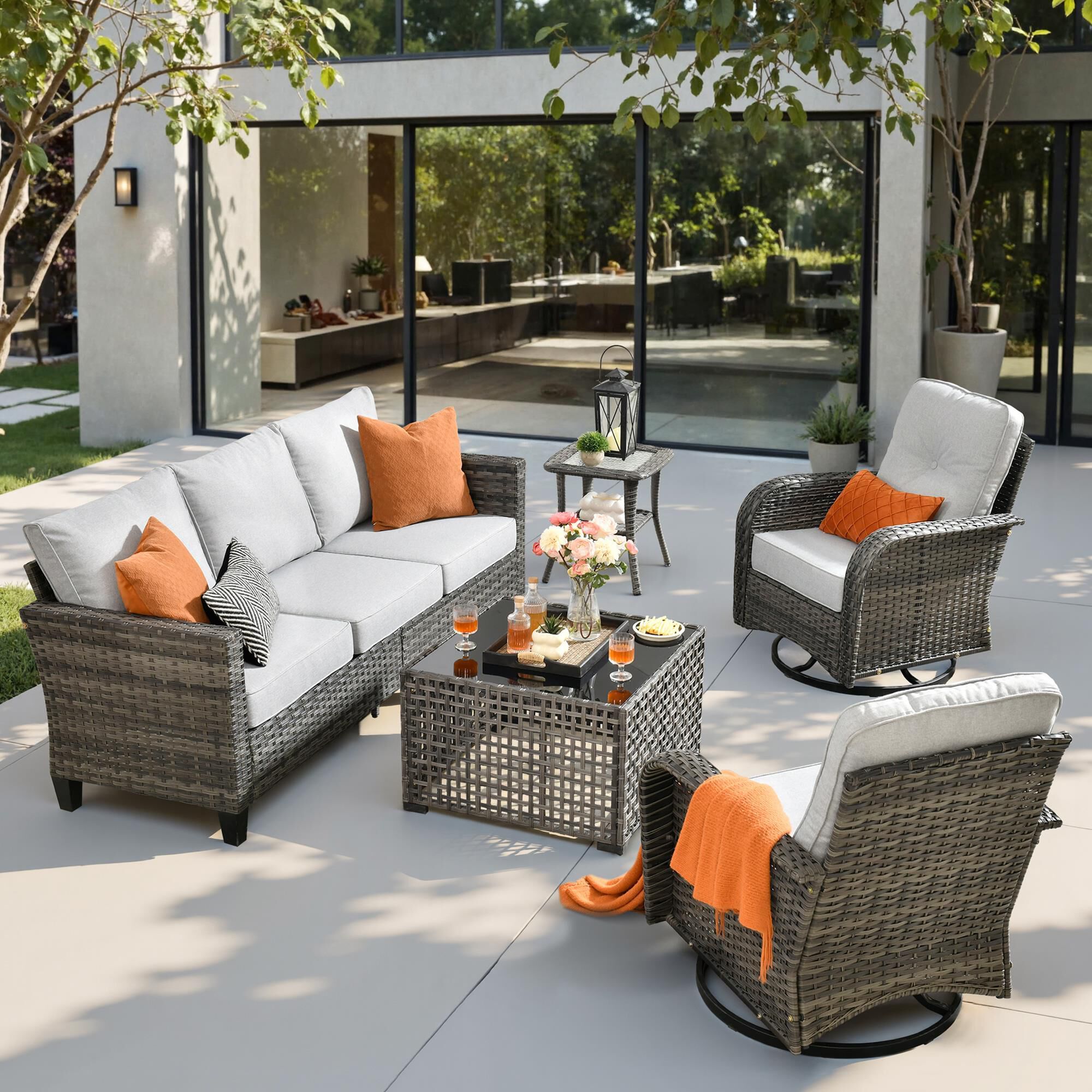 HOMLUX 5-Piece Outdoor Conversation Set in Light Gray