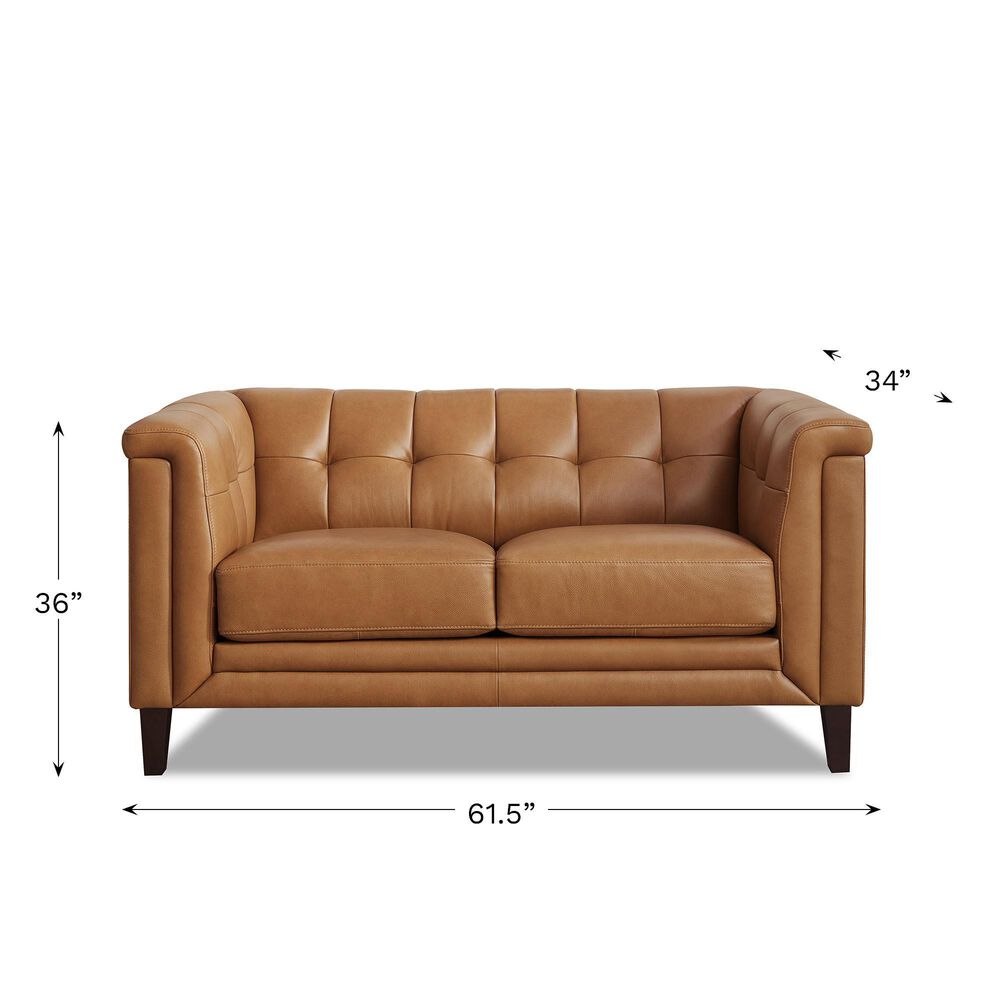 Hydeline Arvo Stationary Leather Loveseat in Cognac Brown, , large
