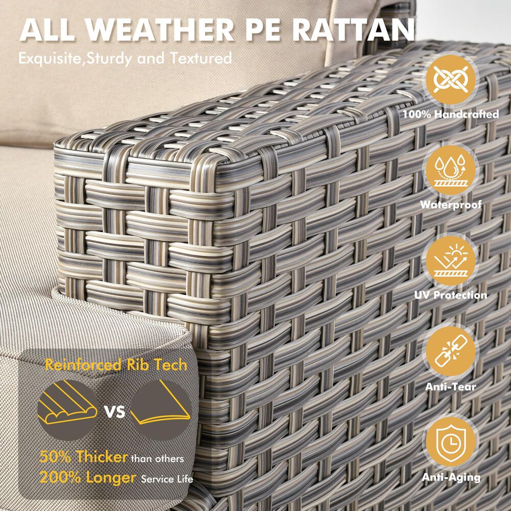 HOMLUX 9-Piece Patio Conversation Set with Illuminated Table in Beige, , large