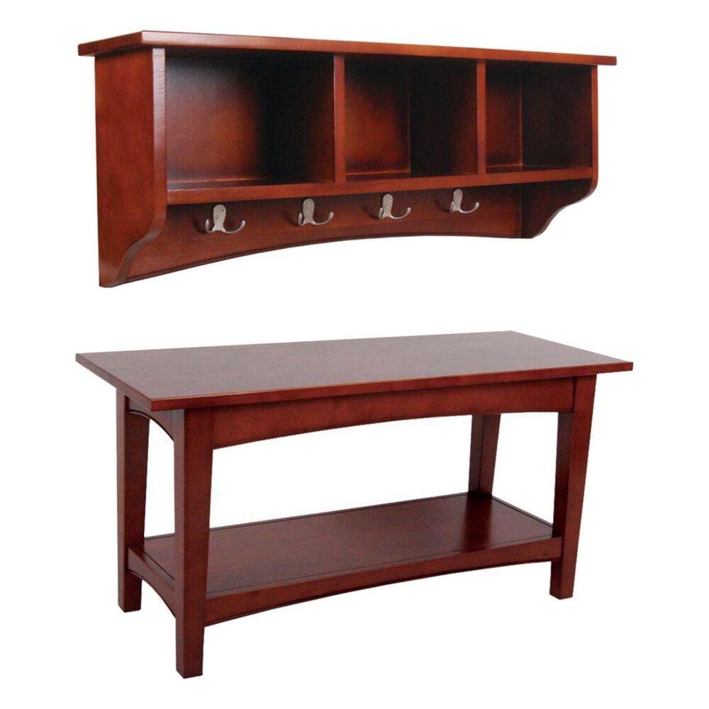 Bolton Furniture Shaker 1-Shelf Bench, Coat Hook in Cherry, , large