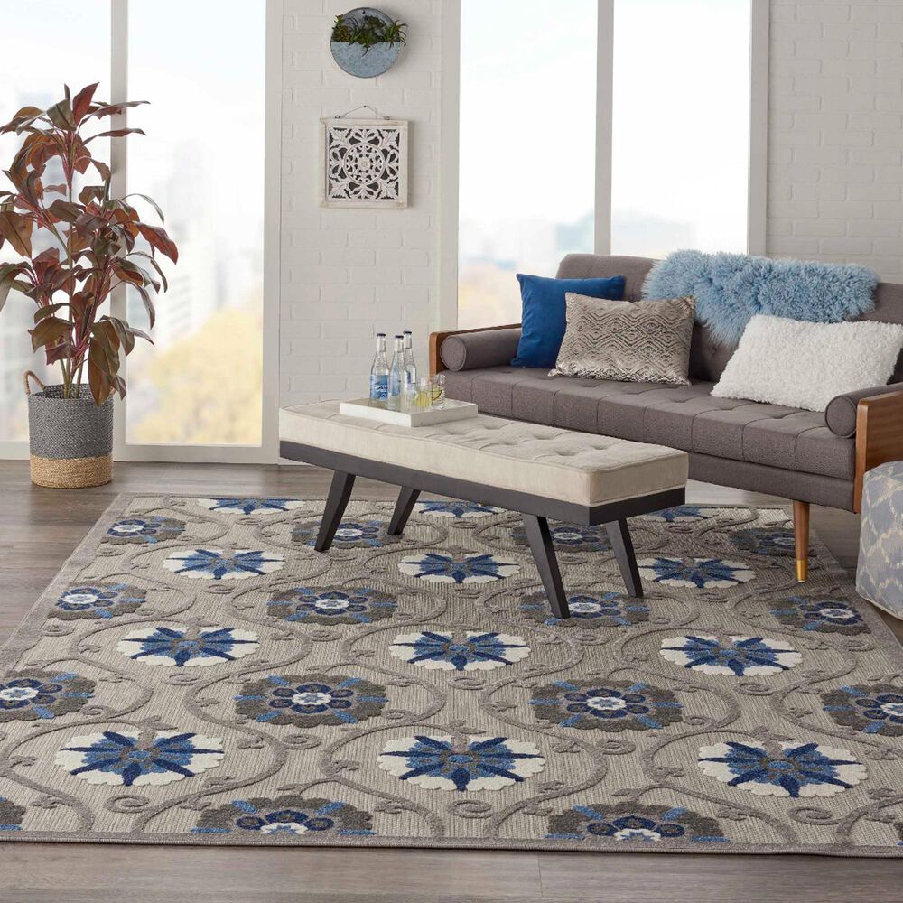Nourison Aloha 7&#39; x 10&#39; Grey and Blue Indoor/Outdoor Area Rug, , large