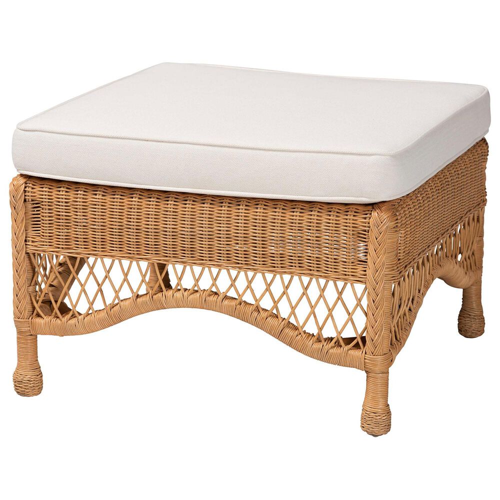 bali & pari Brooklyn Ottoman Stool with Light Honey Rattan in White, , large