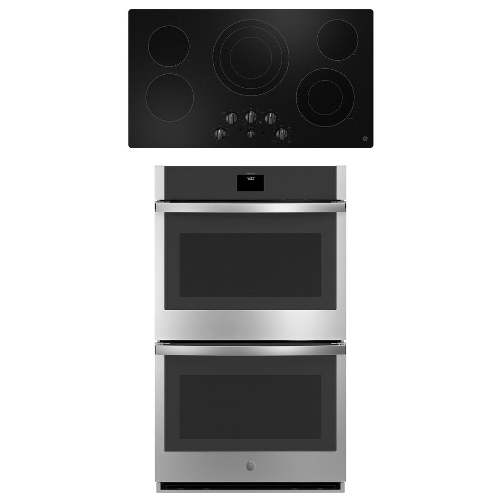 GE Appliances 2-Piece Kitchen Package with Stainless Steel 10 Cu. Ft. Double Electric Wall Oven and Black 36" Electric Cooktop, , large