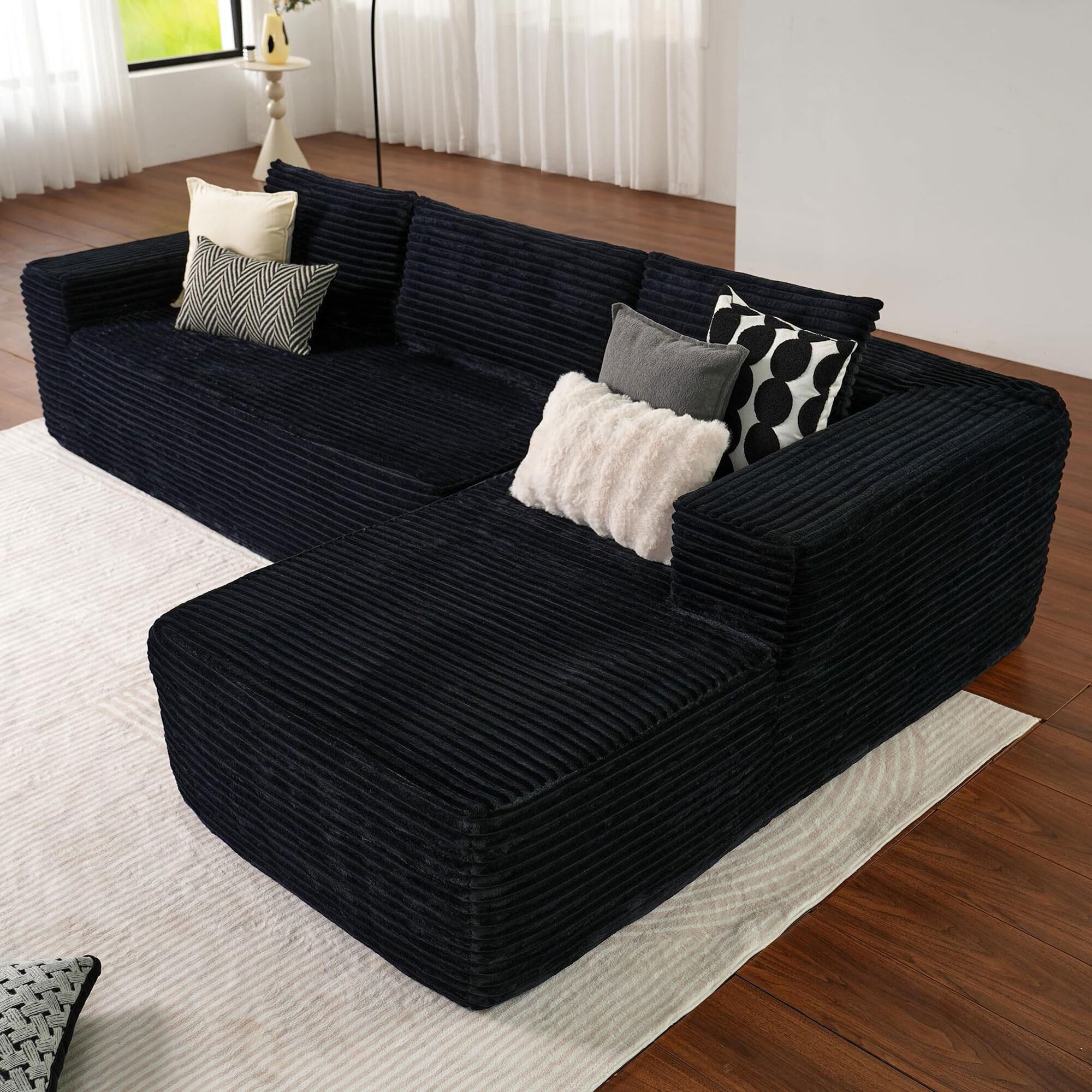 HOMLUX 2-Piece Mod Sectional with RAF Chaise in Black