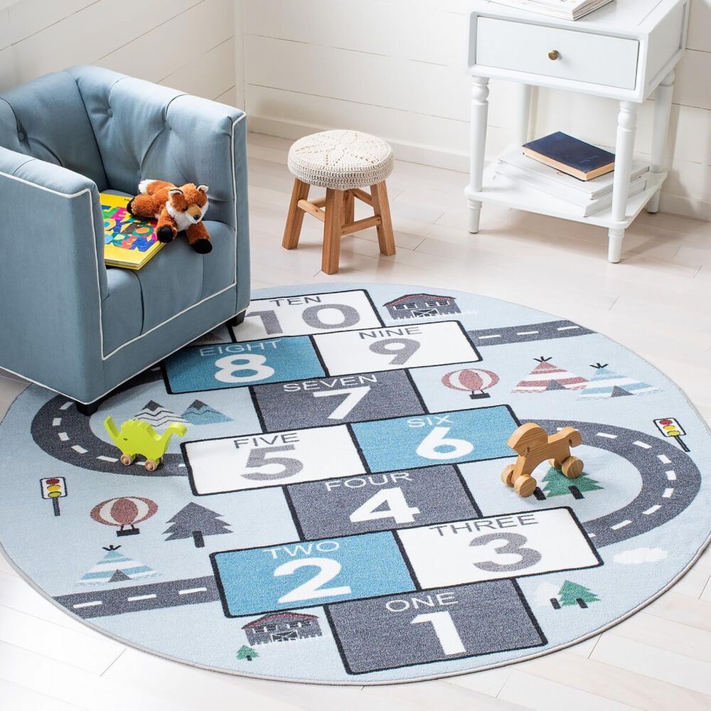 Safavieh Kids Playhouse KPH226F 3'3" Round Grey and Blue Rug, , large